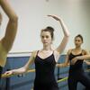 Student ballet dancers run through positions in a Boyer performance room at Temple